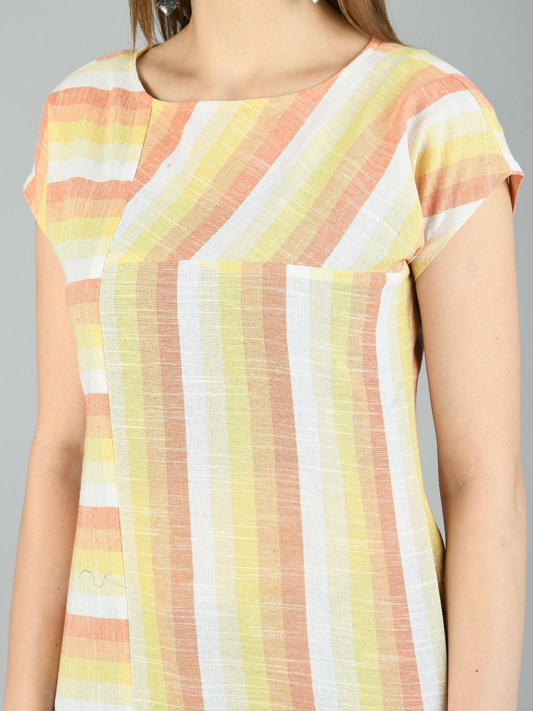 Women's Multi Cotton Printed Short Sleeve Round Neck Casual Top