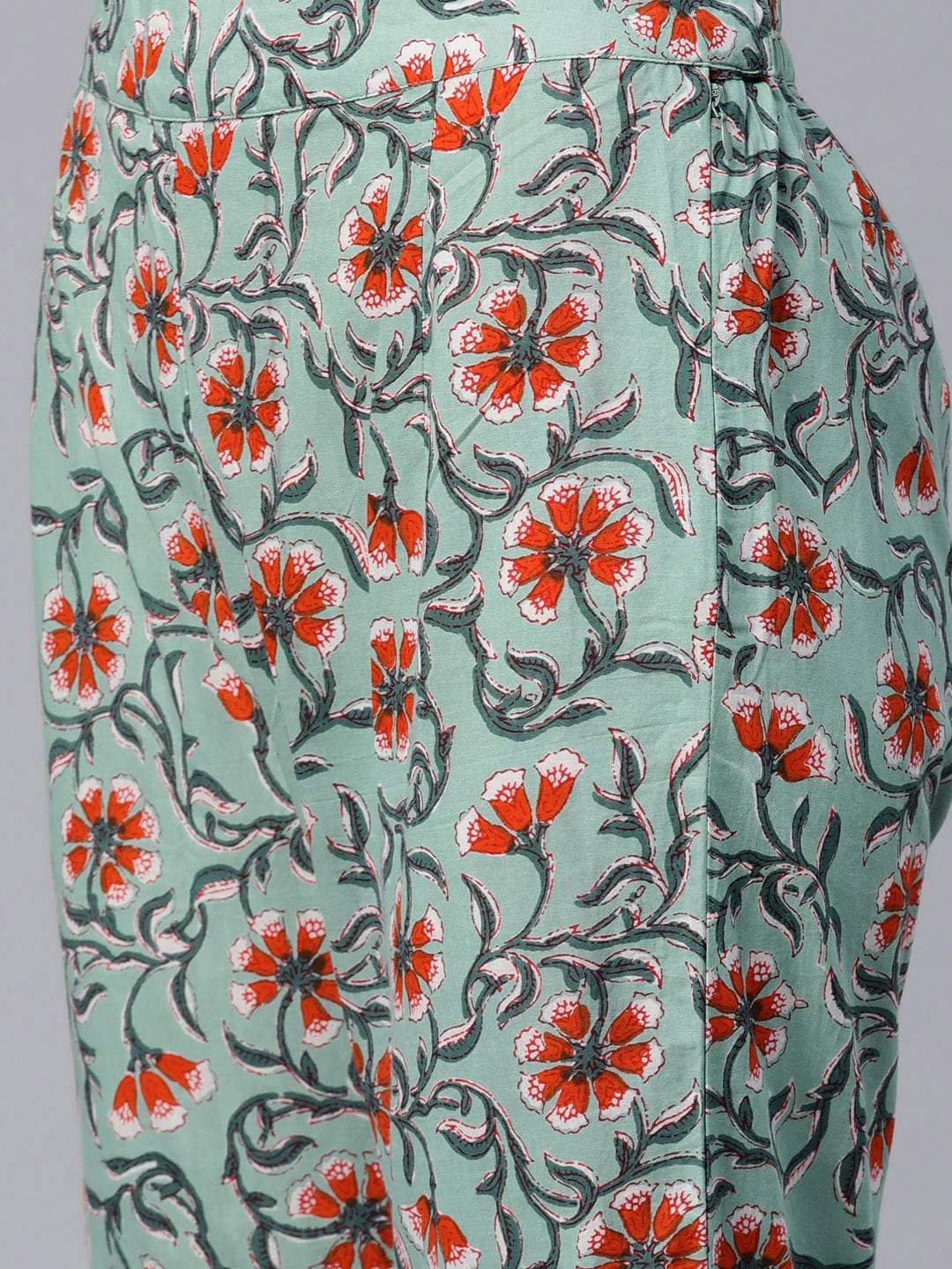 Women's  Green & Orange Printed Kurta with Sharara & Dupatta