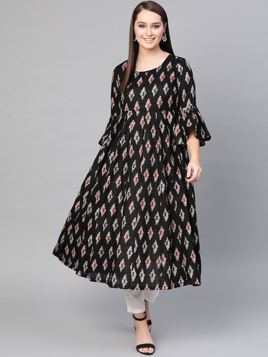Women's  Black Printed Anarkali Kurta