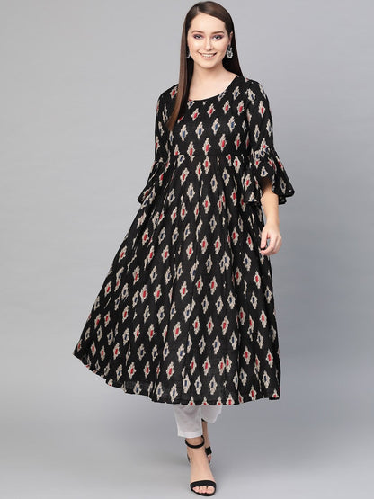 Women's  Black Printed Anarkali Kurta