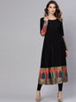 Women's  Black Solid A-Line Kurta