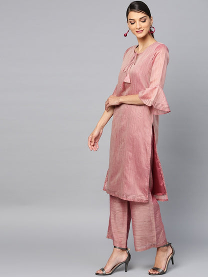 Women's  Mauve Solid Kurta with Palazzos