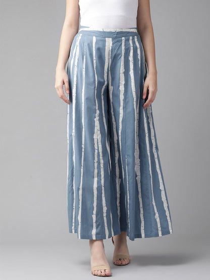 Women's  Blue & White Striped Wide Leg Palazzos