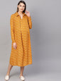 Women's  Mustard Yellow Printed Maternity Shirt Dress
