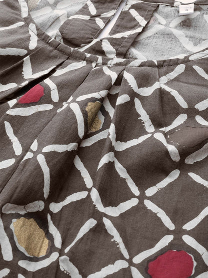 Women's  Brown & Off-White Checked Straight Kurta