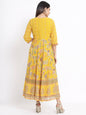Women's Mustard Georgette Printed Flared Dress With Hair-Band