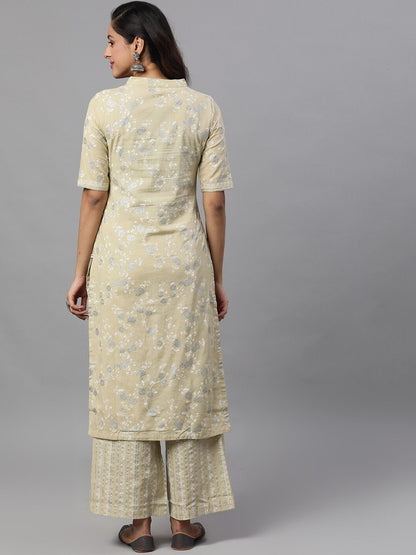 Women's  Pastel Green Printed Kurta with Palazzos