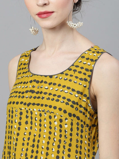 Women's  Mustard & Grey Striped Straight Kurta