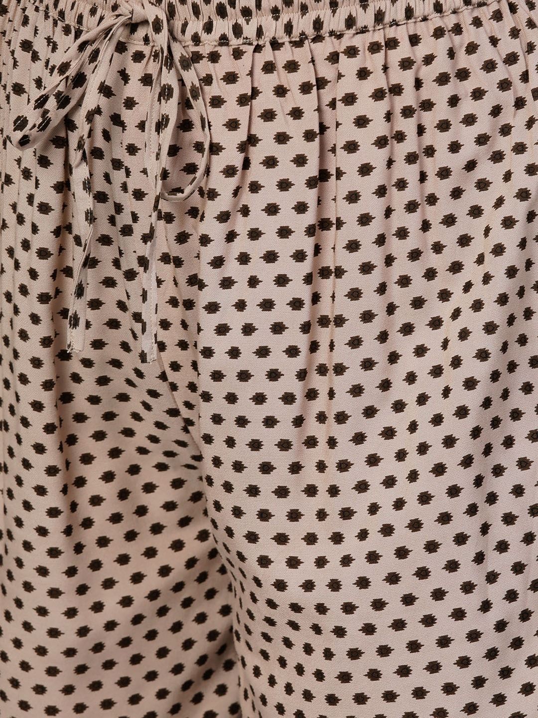 Women's  Beige & Brown Printed Straight Kurta with Palazzos