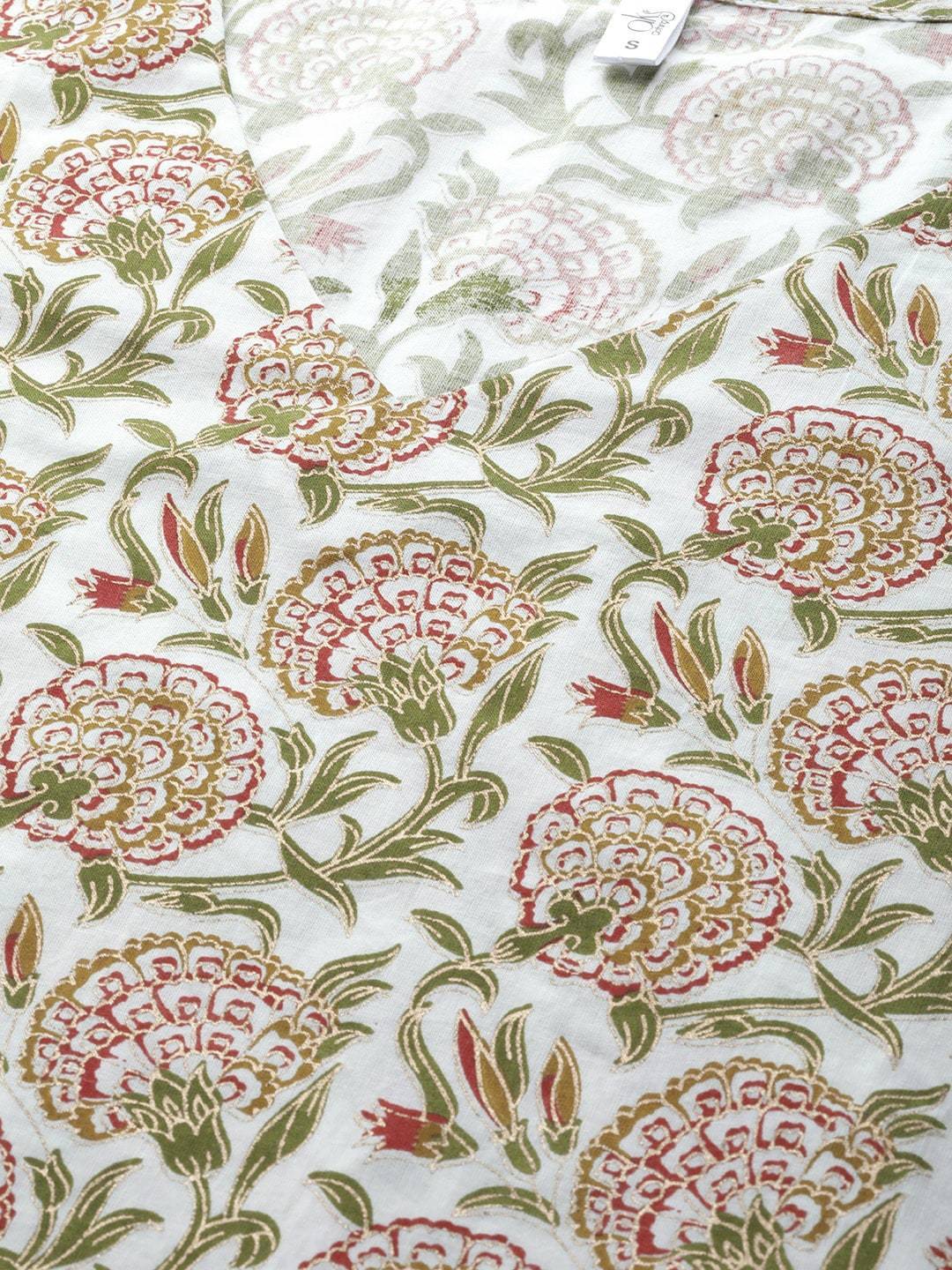 Women's  White & Olive Green Printed Kurta with Sharara
