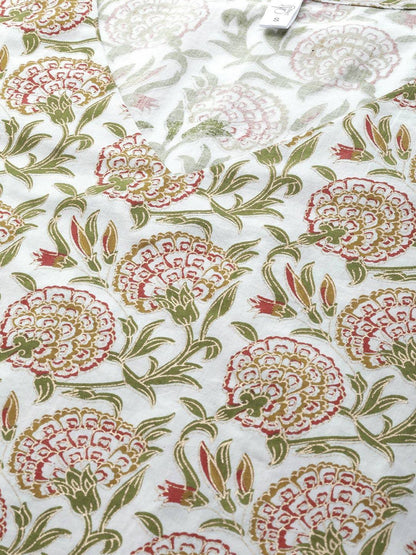 Women's  White & Olive Green Printed Kurta with Sharara