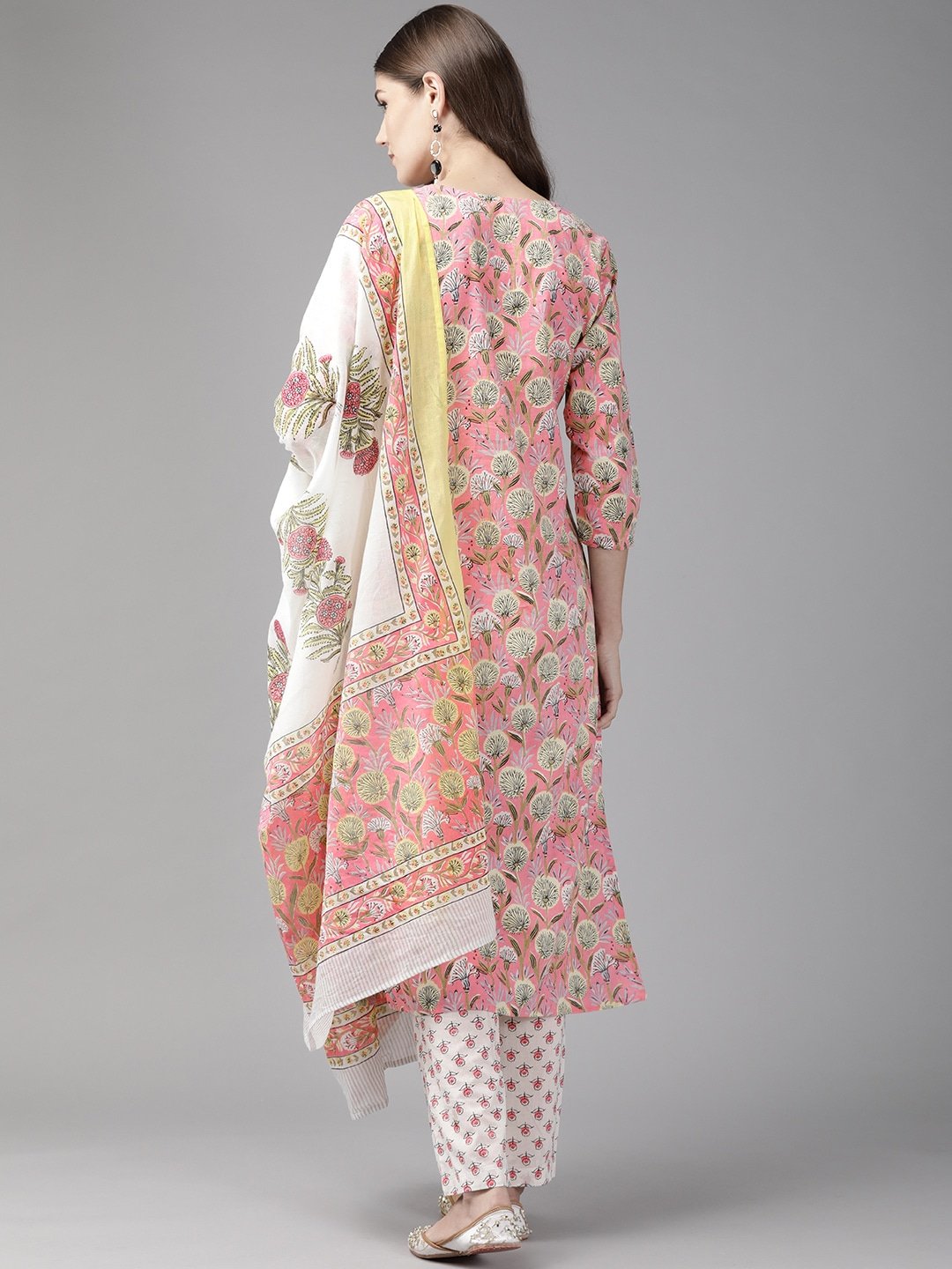 Women's Pink & Offwhite Printed Kurta Set