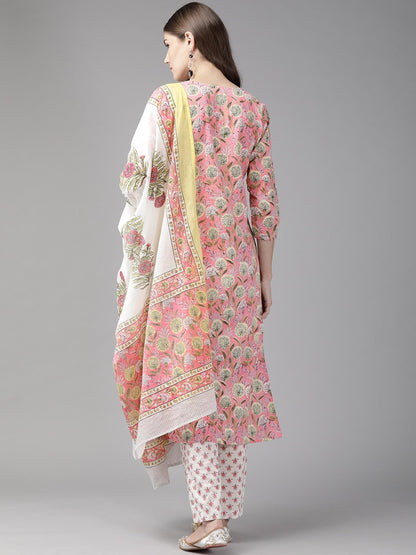 Women's Pink & Offwhite Printed Kurta Set