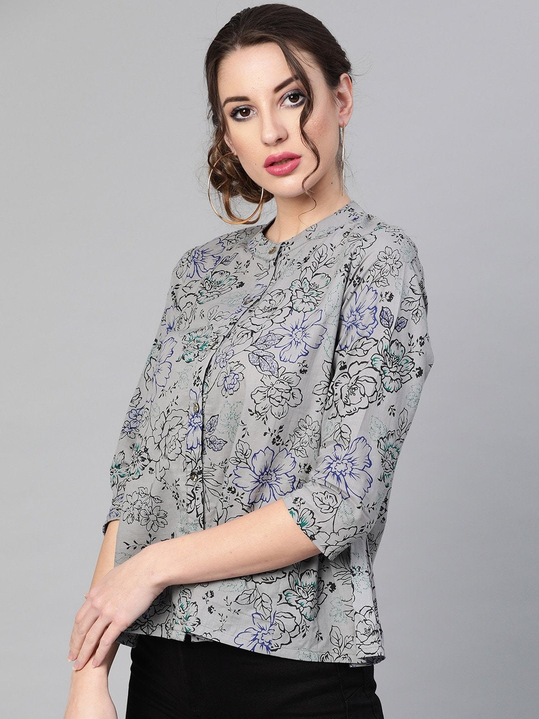 Women's Grey & Black Printed Tunic