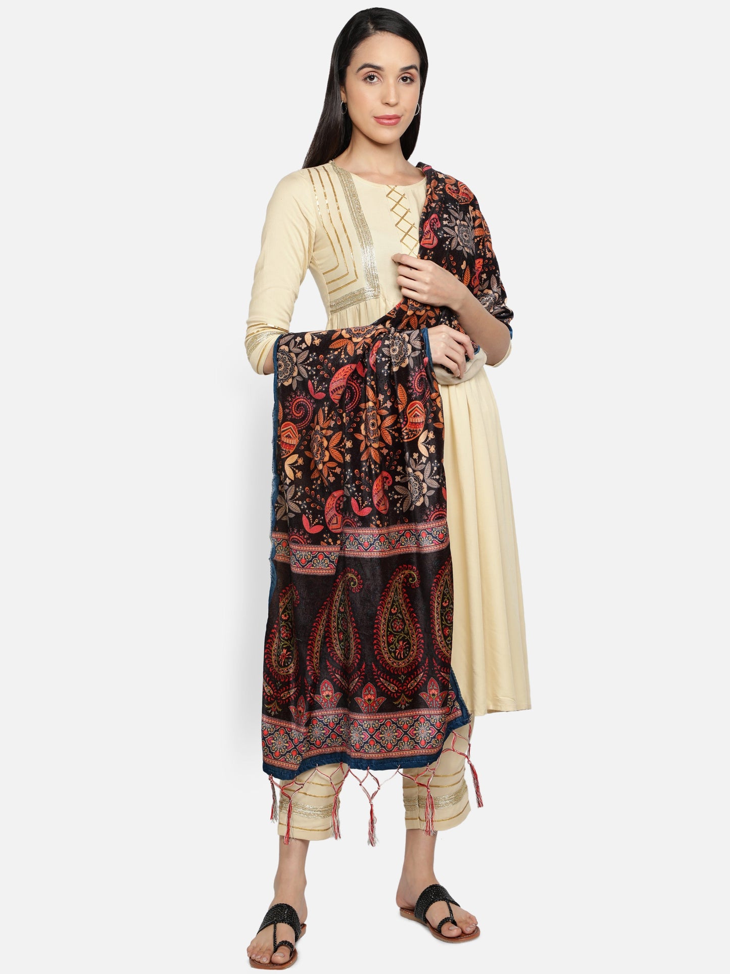 Women's Multicolored Polyster Velvet  Digital Printed Dupatta