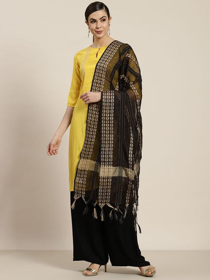 Women's Black Chanderi Woven Dupatta3