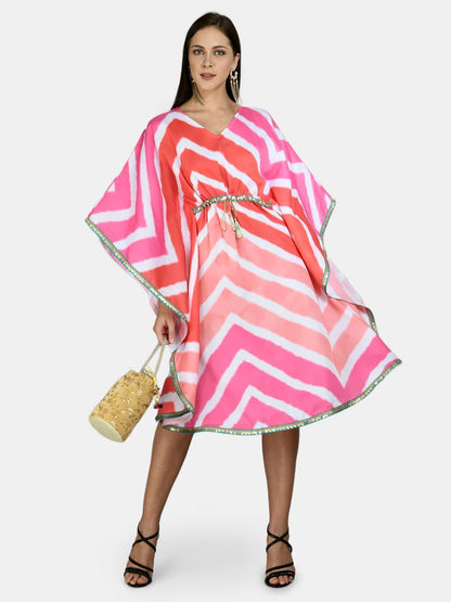 Women's Multi Polyester Printed Full Sleeve V Neck Casual kaftaan