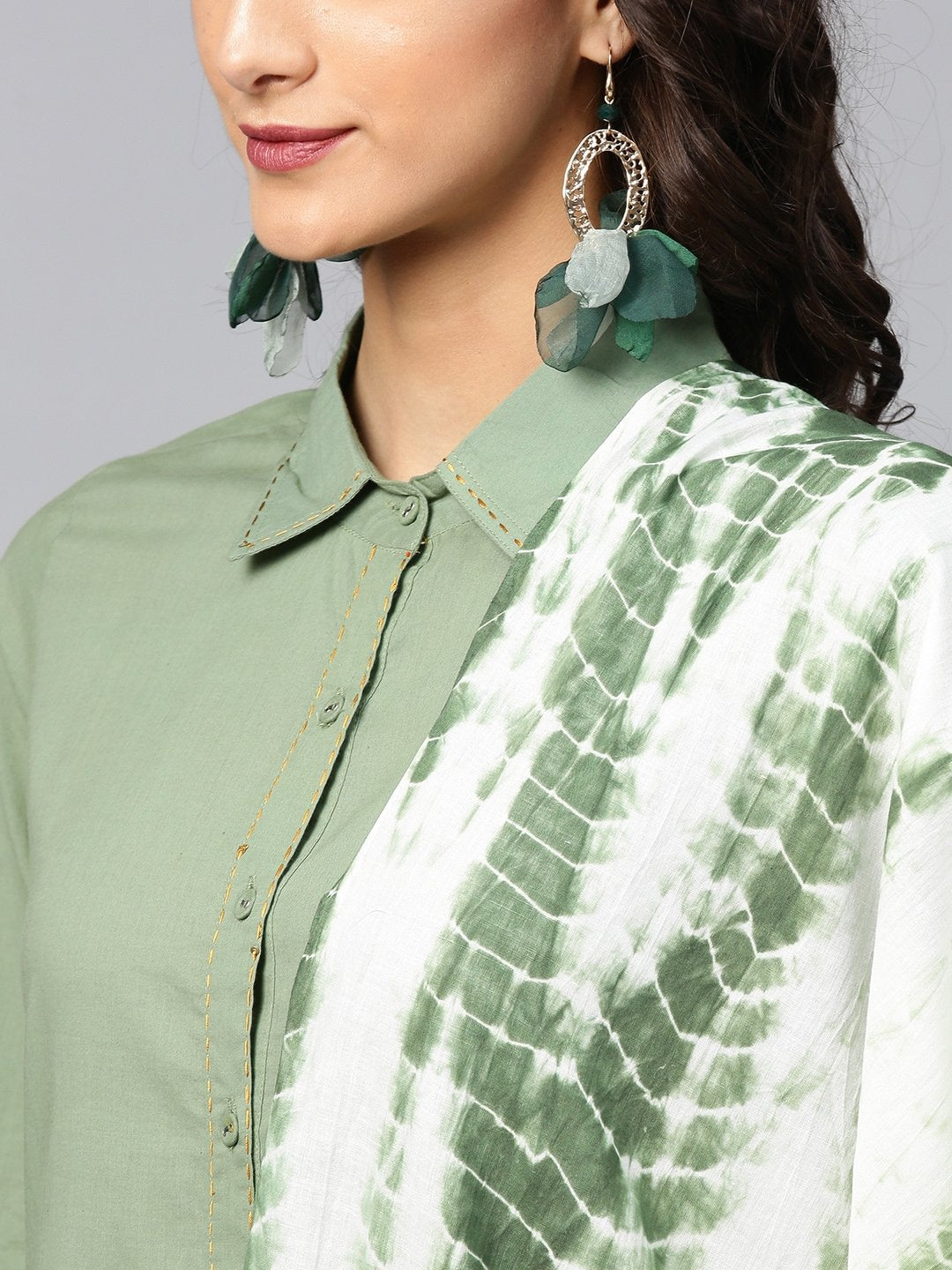 Women's  Green Solid Kurta with Palazzos & Dupatta