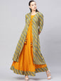 Women's  Green & Mustard Yellow Printed Layered Maxi Dres