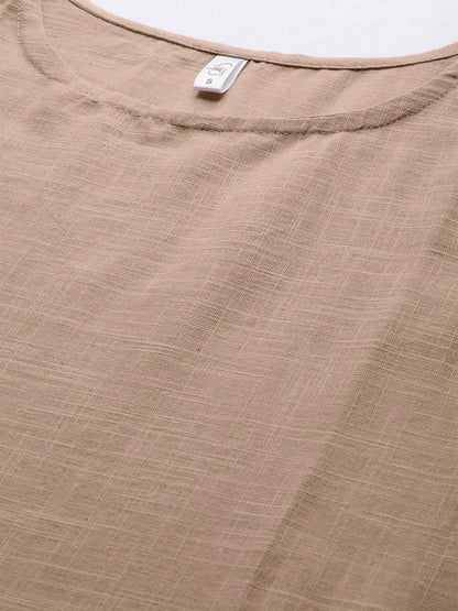 Women's  Teal Blue & Brown Embroidered Layered Kurta with Palazzos