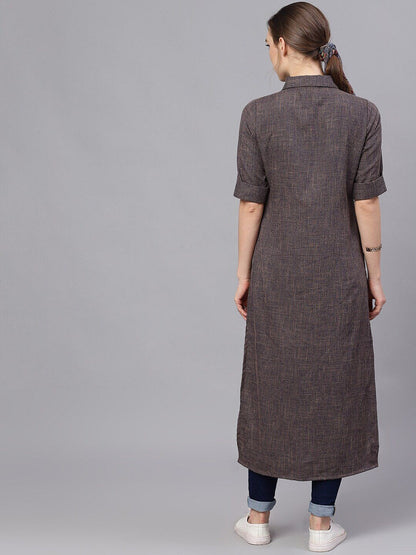 Women's  Blue & Grey Woven Design Pathani Kurta