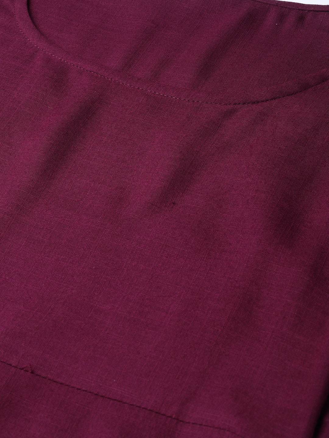 Women's  Burgundy Solid Straight Kurta