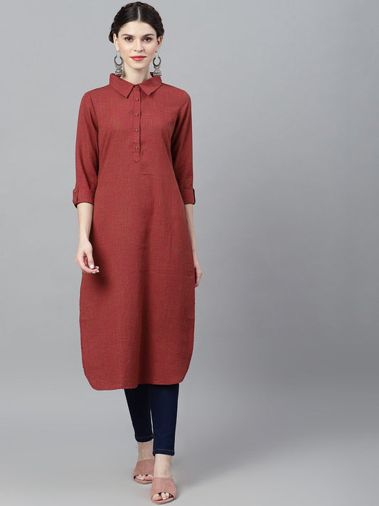Women's  Maroon & Olive Green Solid Pathani Kurta