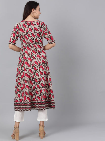 Women's  Brown & Pink Printed Anarkali Kurta