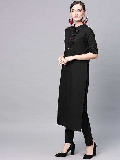 Women's  Black & White Solid Kurta with Trousers & Dupatta