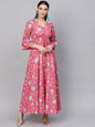 Women's  Printed Pink & Blue Floral Print Maxi Dress