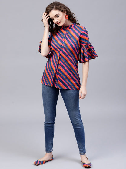 Women's Blue & Pink Leheriya Print Tunic
