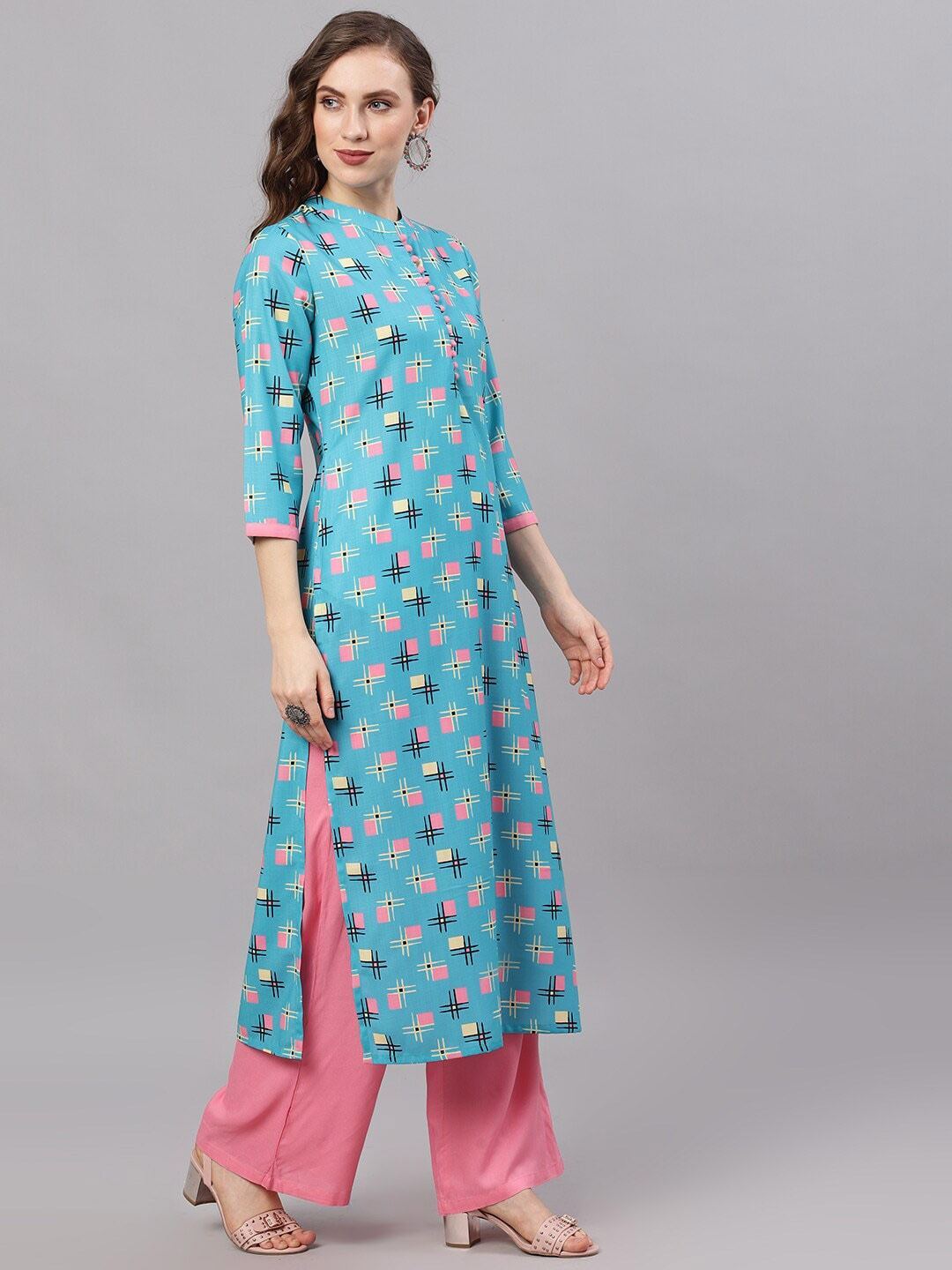Women's  Blue Printed Straight Kurta