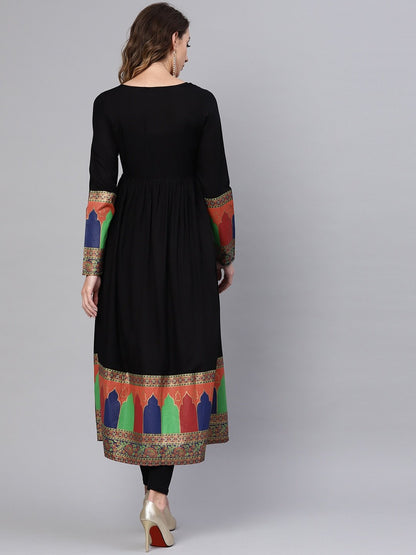 Women's  Black Solid A-Line Kurta