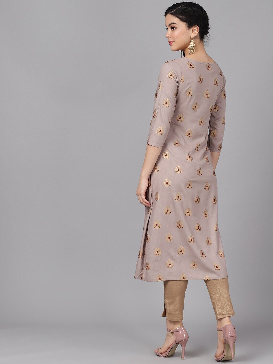 Women's  Maroon & Gold-Coloured Printed A-Line Kurta