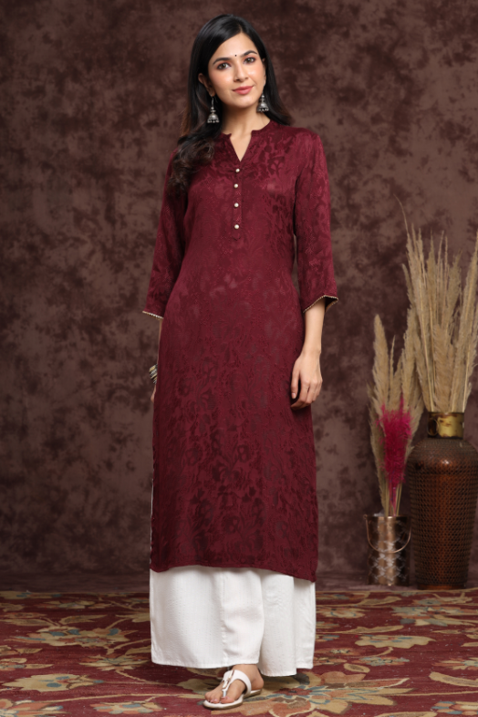 Women's Rayon Jacquard Straight Kurta