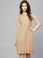 Women's  Sea Green & Orange Chevron Print Sheath Dress
