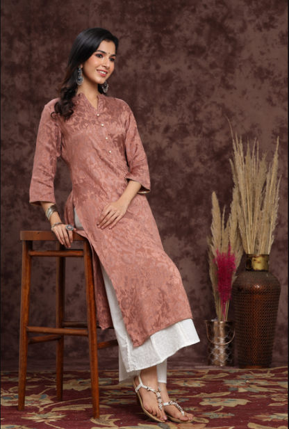 Women's Rayon Jacquard Straight Kurta