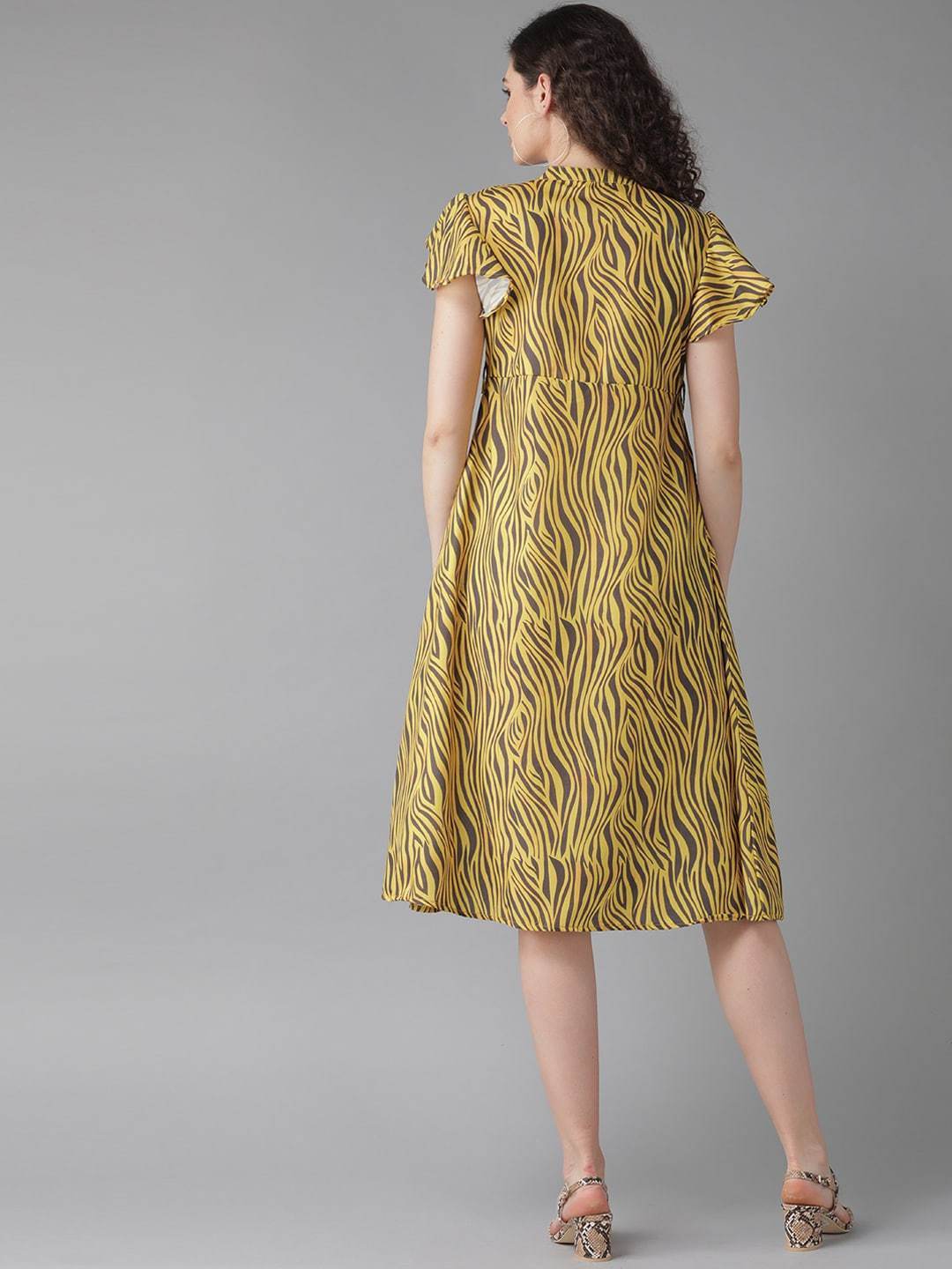 Women's  Yellow Printed A-Line Dress