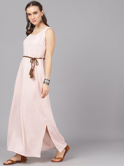 Women's  Peach-Coloured Self Design Maxi Dress