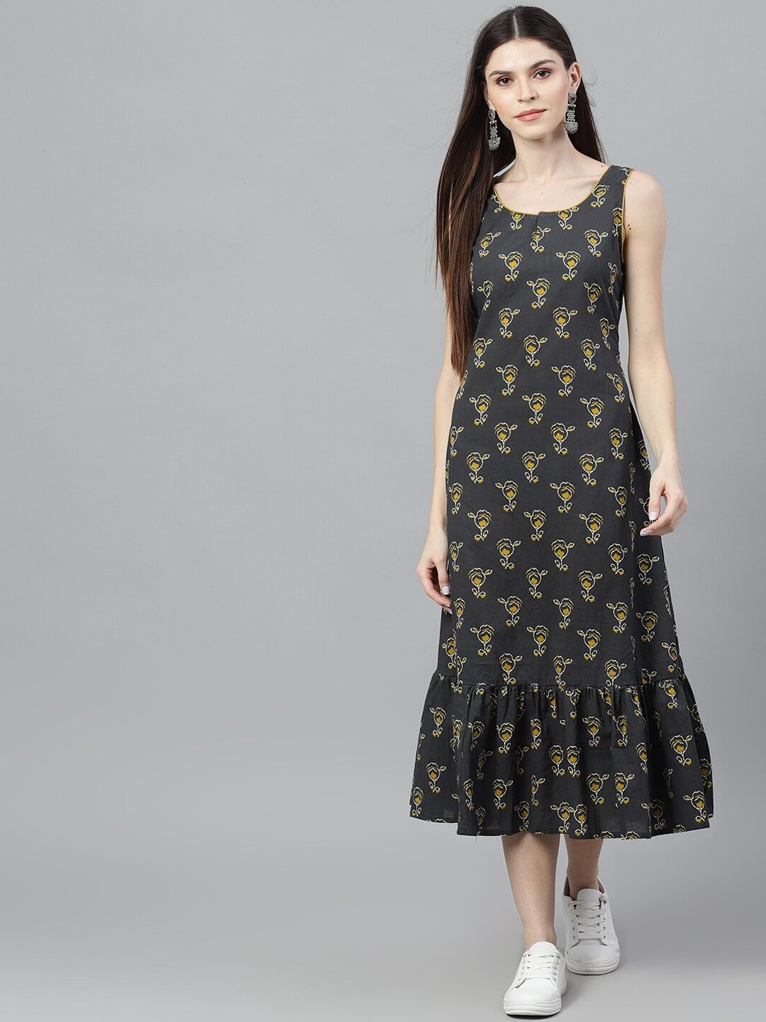 Women's  Grey Printed A-Line Dress