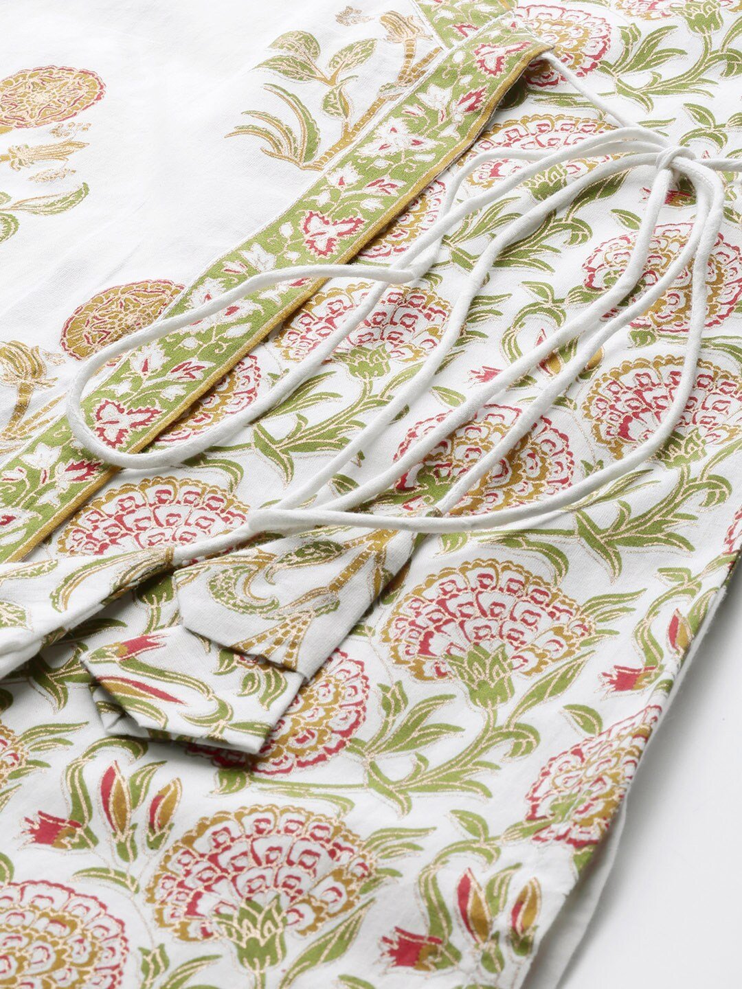 Women's  White & Green Angrakha Printed Straight Kurta