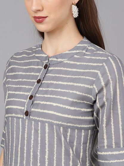 Women's  Grey & White Printed Straight Kurta