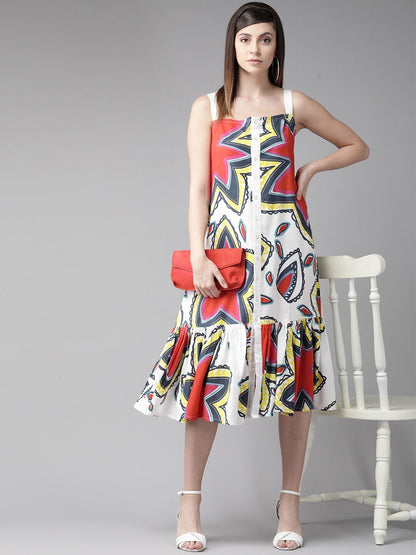 Women's  White Printed A-Line Dress