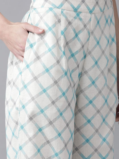 Women's  Blue & White Ikat Print Kurta with Balloon Pant