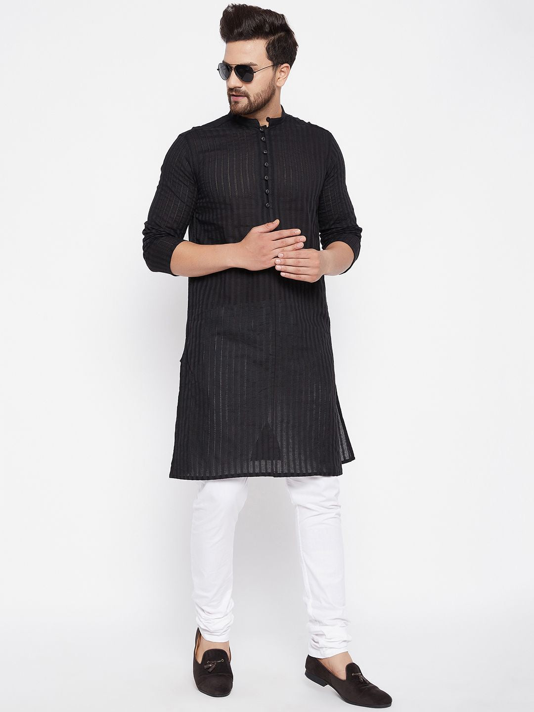 Men's Cotton Black Straight Kurta