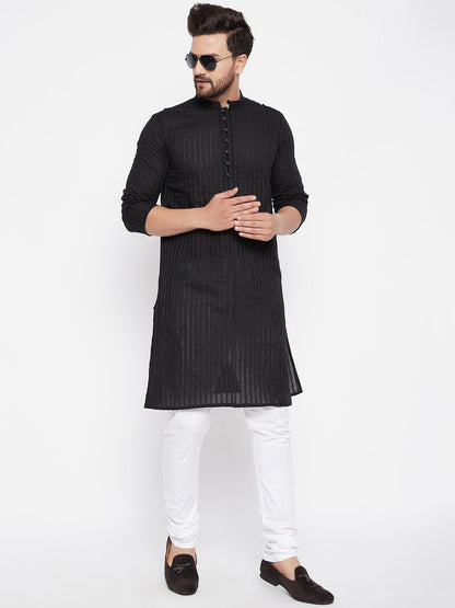 Men's Cotton Black Straight Kurta