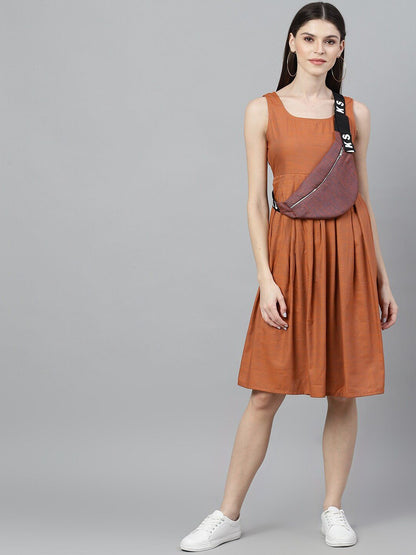 Women's  Orange Solid A-Line Dress
