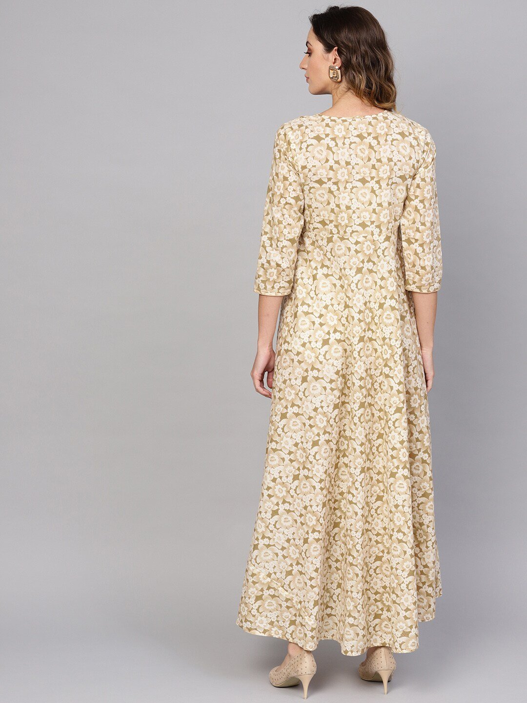 Women's  Off-White & Beige Floral Print Maxi Dress