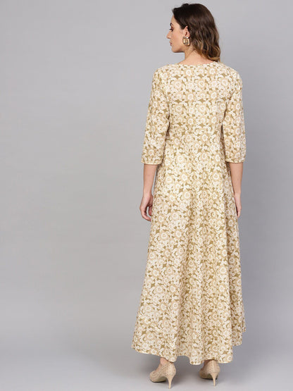 Women's  Off-White & Beige Floral Print Maxi Dress