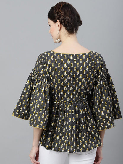 Women's Grey & Mustard Printed Tunic